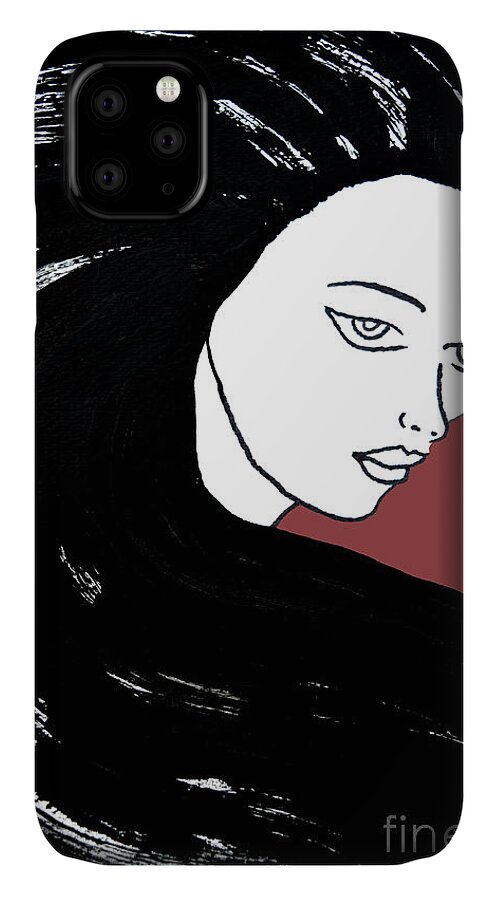 Masartstudio iPhone 11 Case featuring the painting Majestic Lady J0715G Marsala Red Pastel Painting 18-1438 964648 964f4c by Mas Art Studio