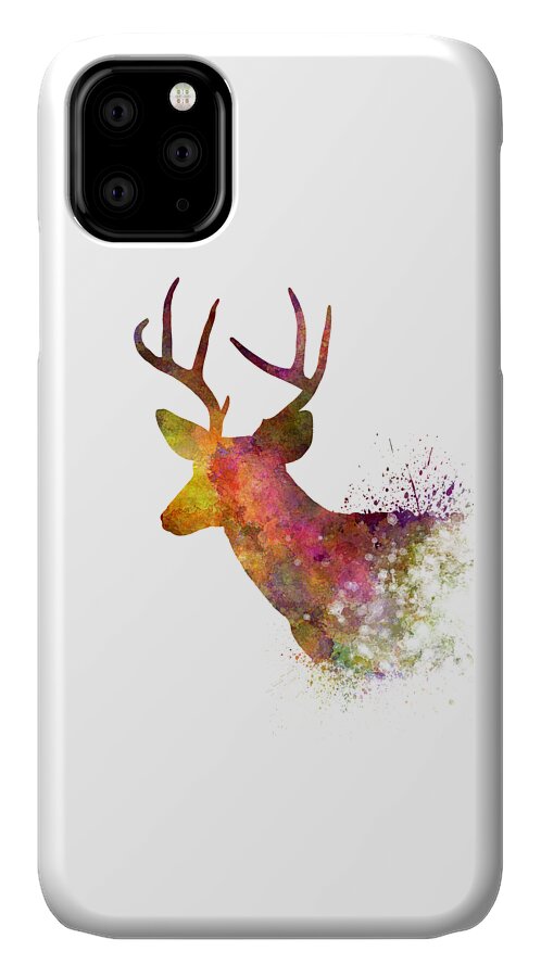 Male iPhone 11 Case featuring the painting Male Deer 02 in watercolor by Pablo Romero