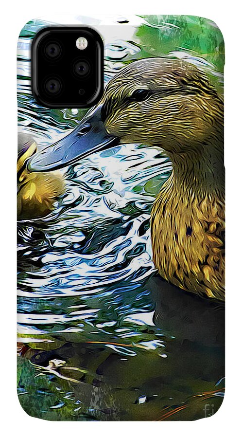 Duck iPhone 11 Case featuring the photograph Mama and Chick by Leslie Revels