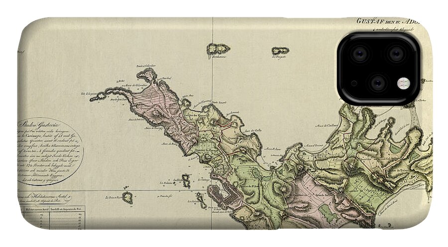 Saint Barts iPhone 11 Case featuring the photograph Map Of Saint Barts 1801 by Andrew Fare