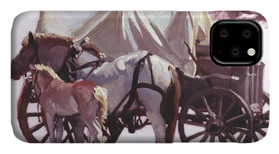 Horses iPhone 11 Case featuring the painting Mare's Pride by Elizabeth - Betty Jean Billups