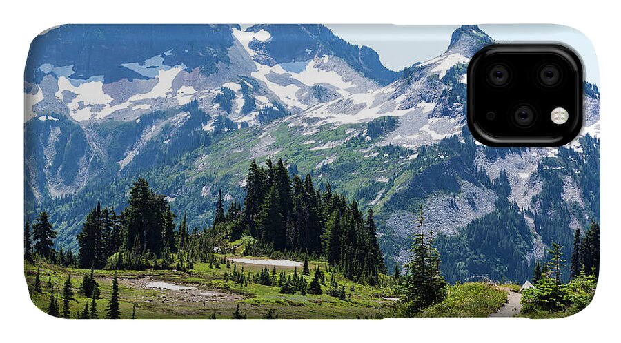 Summer iPhone 11 Case featuring the digital art Mazama Ridge and Tatoosh Range by Michael Lee