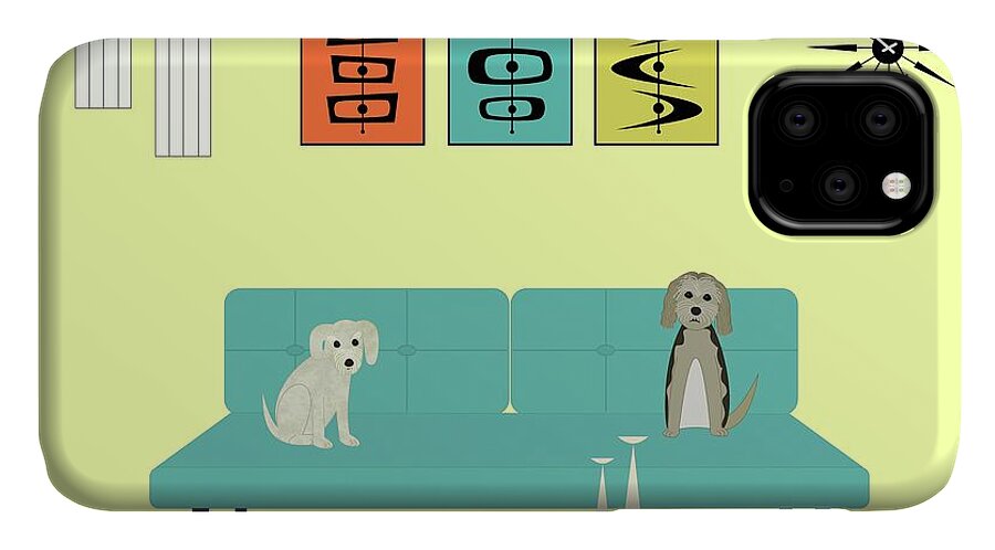 Mid Century Modern Dog iPhone 11 Case featuring the digital art Mid Century Modern Dogs 2 by Donna Mibus