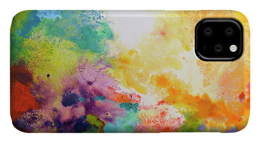 Abstract Art iPhone 11 Case featuring the painting Momentum, Canvas One by Sally Trace