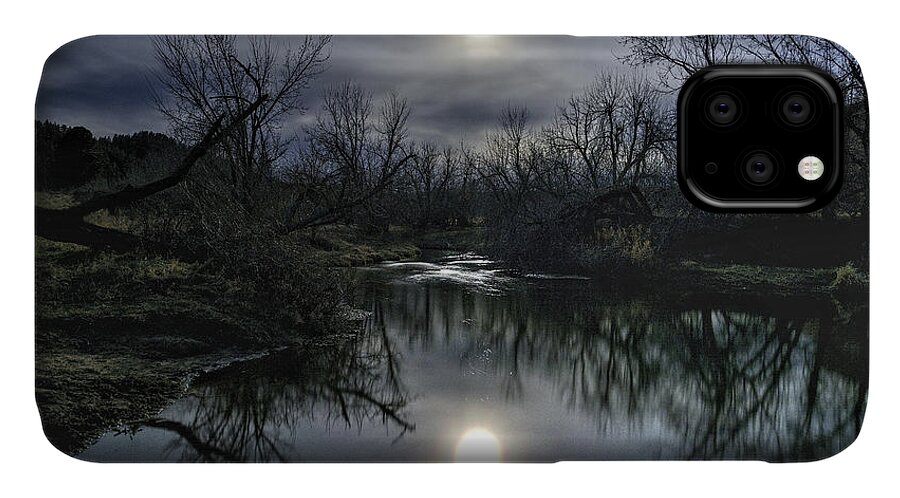 Moon iPhone 11 Case featuring the photograph Moon over Sand Creek by Fiskr Larsen