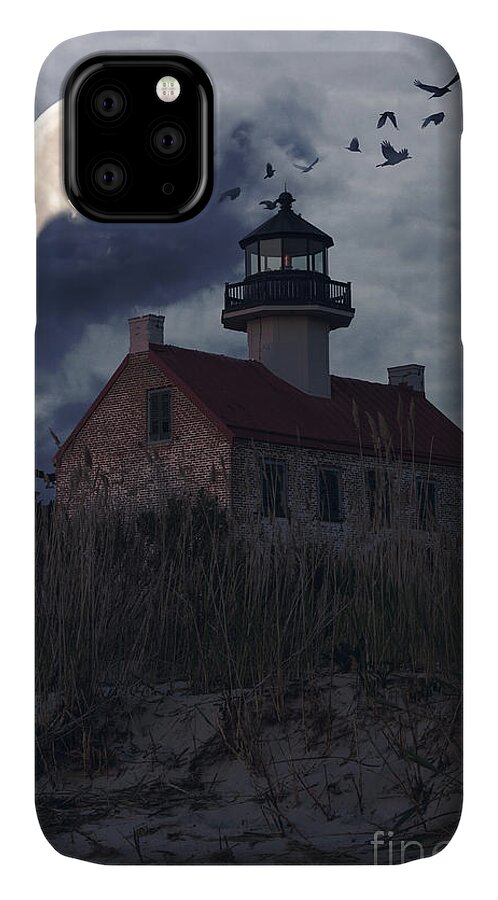 Lighthouse iPhone 11 Case featuring the photograph Moonlight at East Point by Debra Fedchin