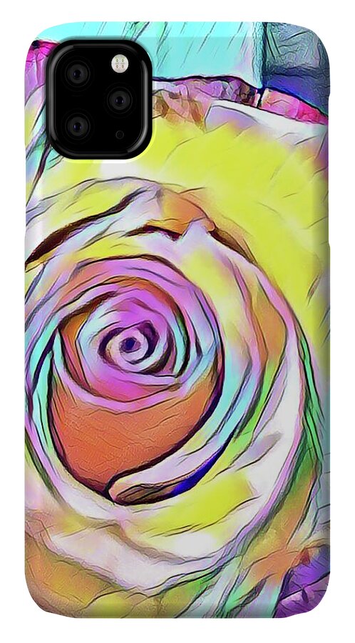 Rose iPhone 11 Case featuring the painting Multi-Colored Rose by Marian Lonzetta