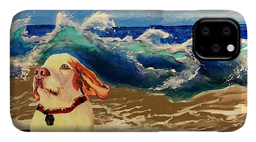 Dog Paintings iPhone 11 Case featuring the painting My Dog and the Sea #1 - Beagle by Esperanza Creeger