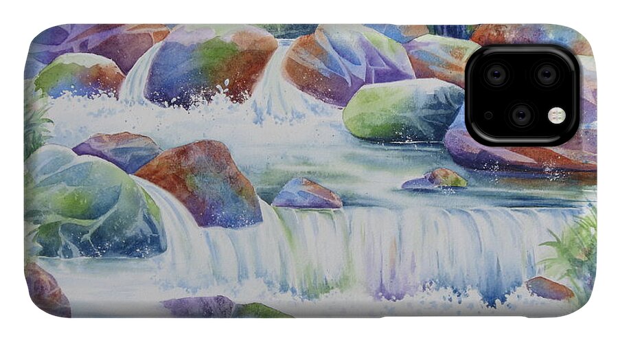 Waterfall iPhone 11 Case featuring the painting Nature's Jewel by Deborah Ronglien