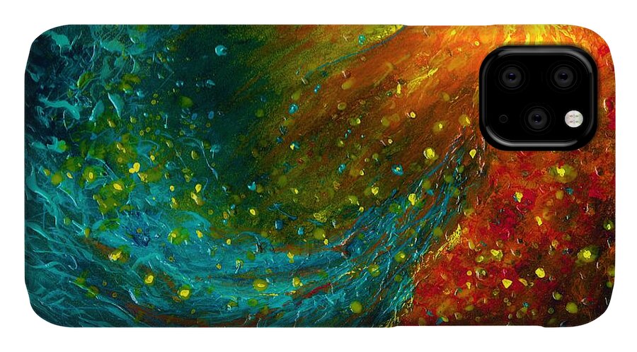 #space #nebulae #colorful #contemporaryart #landscape #modernart #nature #newartwork #painting #scifi #surreal #abstract iPhone 11 Case featuring the painting Nebulae by Allison Constantino