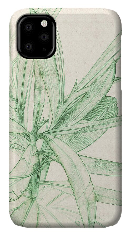 Botanical Sketch iPhone 11 Case featuring the digital art Nerium oleander by Gina Harrison