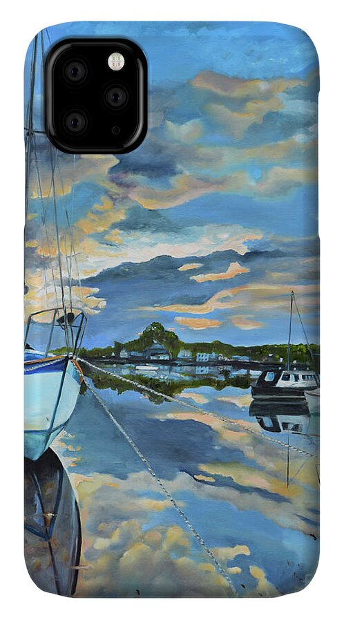 Boats iPhone 11 Case featuring the painting Nestled in for the Night at Mylor Bridge - Cornwall UK - Sailboat by Jan Dappen
