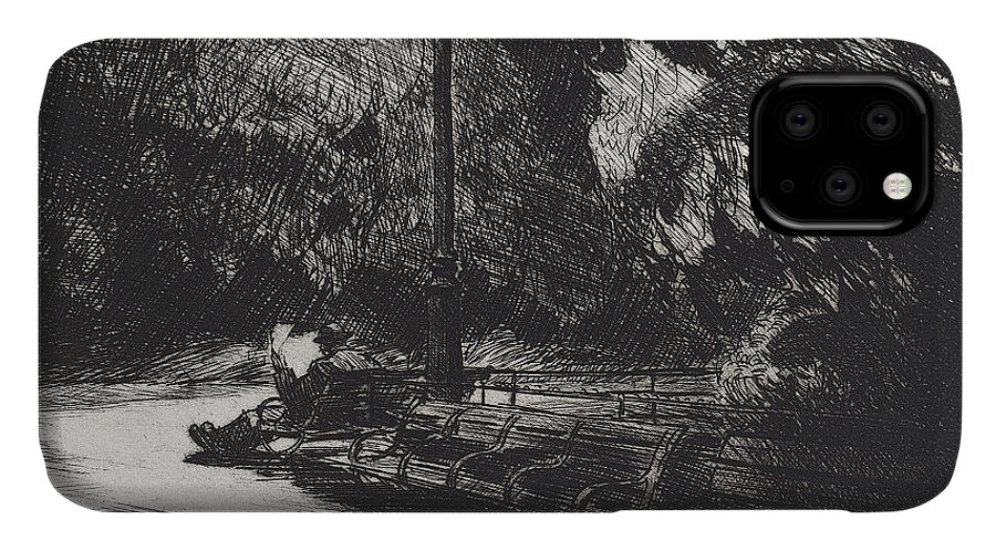 Edward Hopper iPhone 11 Case featuring the drawing Night in the Park by Edward Hopper