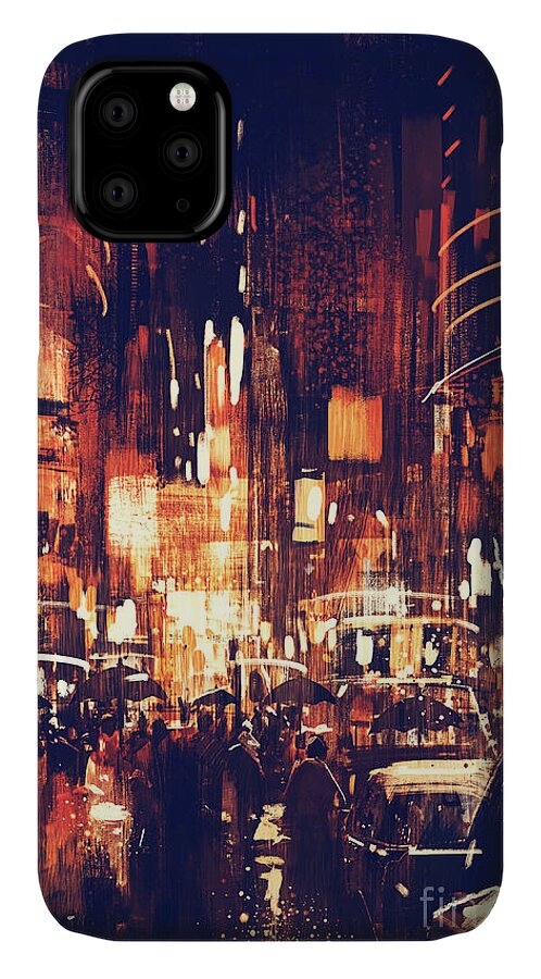 Art iPhone 11 Case featuring the painting Night life by Tithi Luadthong