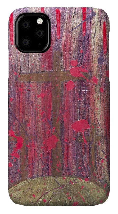 Jesus iPhone 11 Case featuring the painting Not In Vain by Angelina Tamez