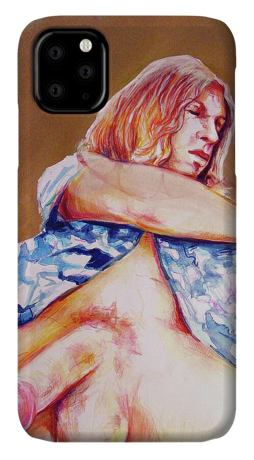 California Surfer iPhone 11 Case featuring the painting Nude Boy with Golden Hair by Rene Capone