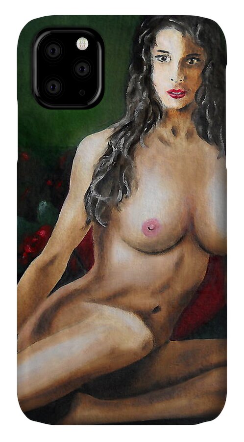 Original Oil Acrylic Painting Digital Print Female Nude Seated Paintings Prints iPhone 11 Case featuring the painting Nude Female Portrait Jean Seated by G Linsenmayer