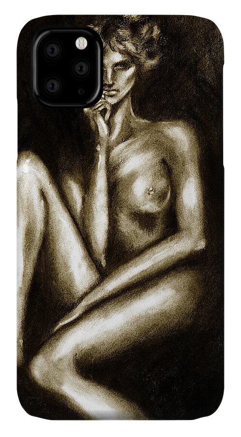 Nude iPhone 11 Case featuring the drawing Nude by Hiroko Sakai
