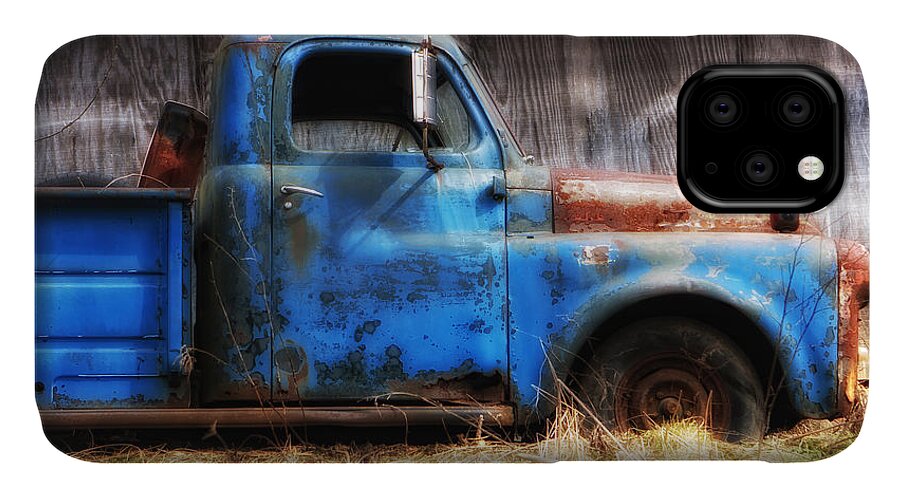 Old Blue Truck iPhone 11 Case featuring the photograph Old Blue Truck by Ken Barrett