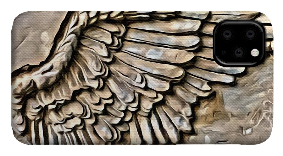 Angels iPhone 11 Case featuring the painting On Angels Wings by Marian Lonzetta