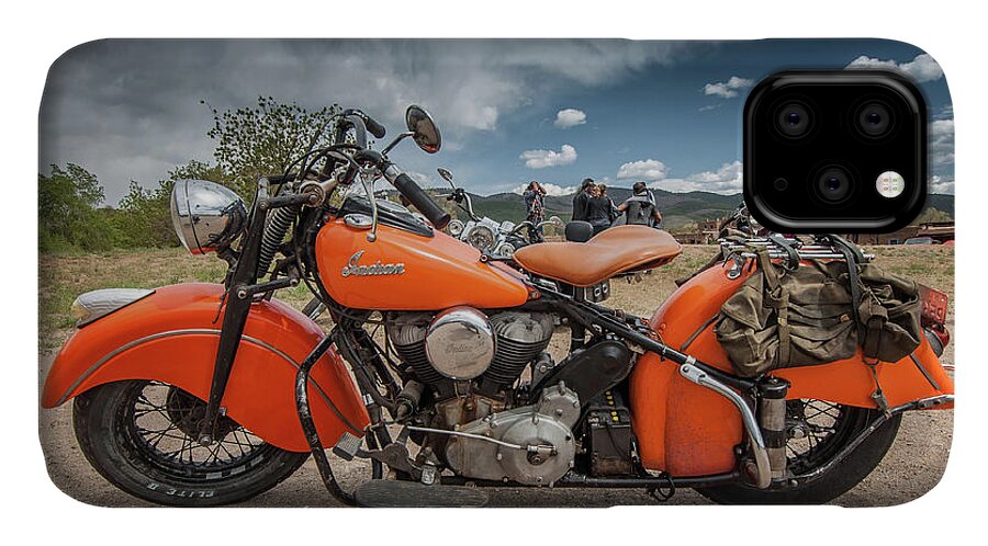 Motorcycle iPhone 11 Case featuring the photograph Orange Indian Motorcycle by Britt Runyon