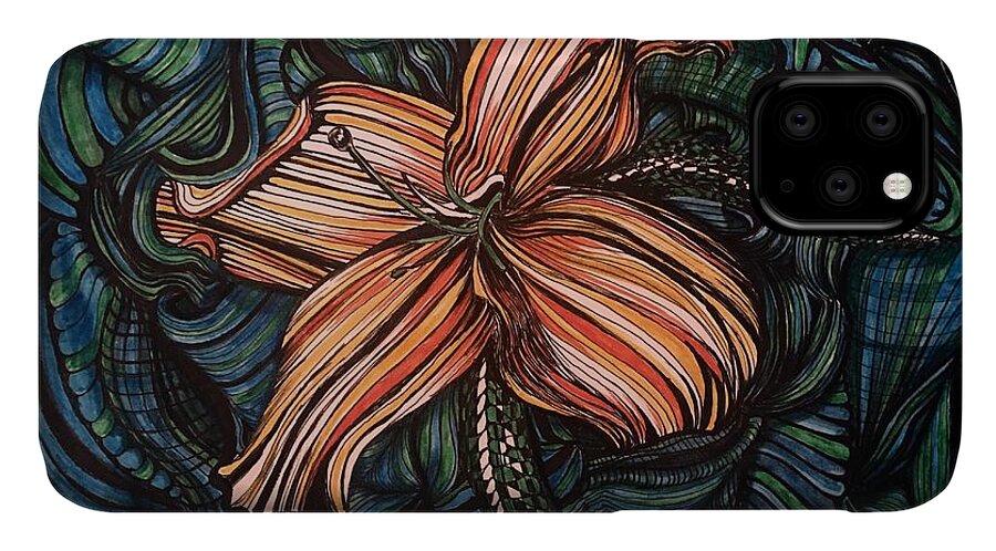 Line iPhone 11 Case featuring the drawing Orange Lily by Mastiff Studios