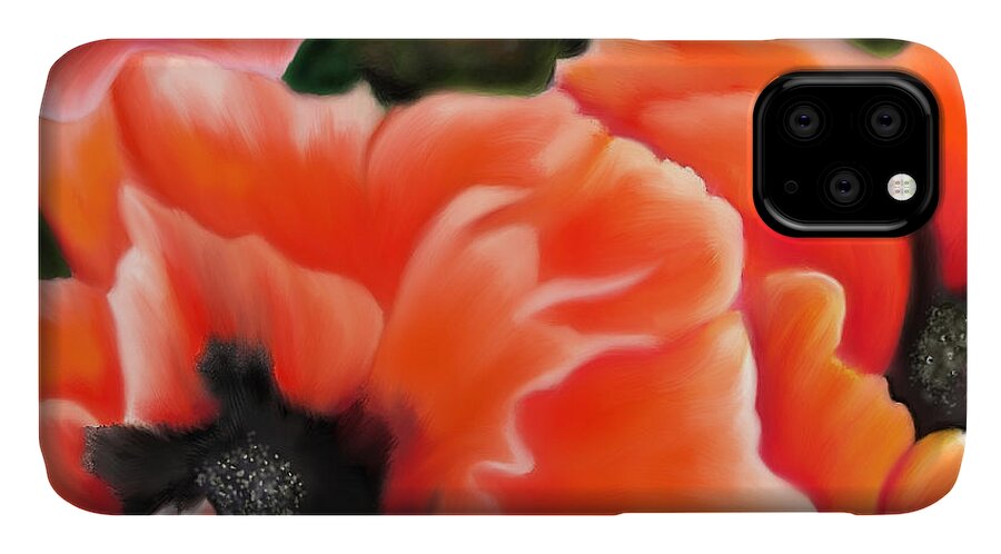 Poppies iPhone 11 Case featuring the painting Orange Poppies by Sand And Chi