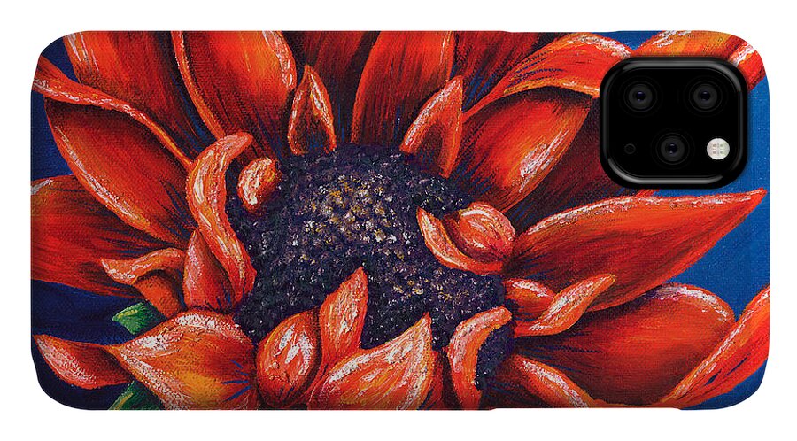 Acrylic iPhone 11 Case featuring the painting Orange Sunflower by Lori Sutherland
