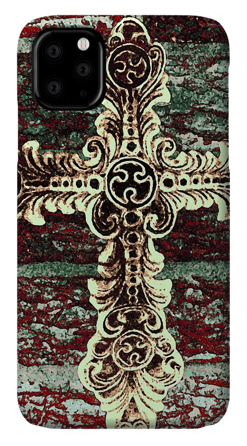 Iron iPhone 11 Case featuring the photograph Ornate Cross 1 by Angelina Tamez
