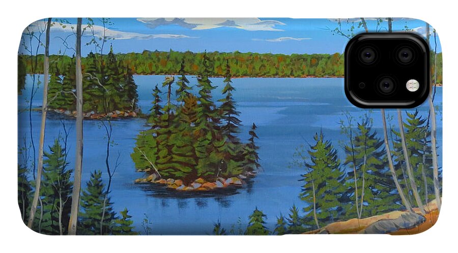 Canadian Shield iPhone 11 Case featuring the painting Osprey Island by David Gilmore