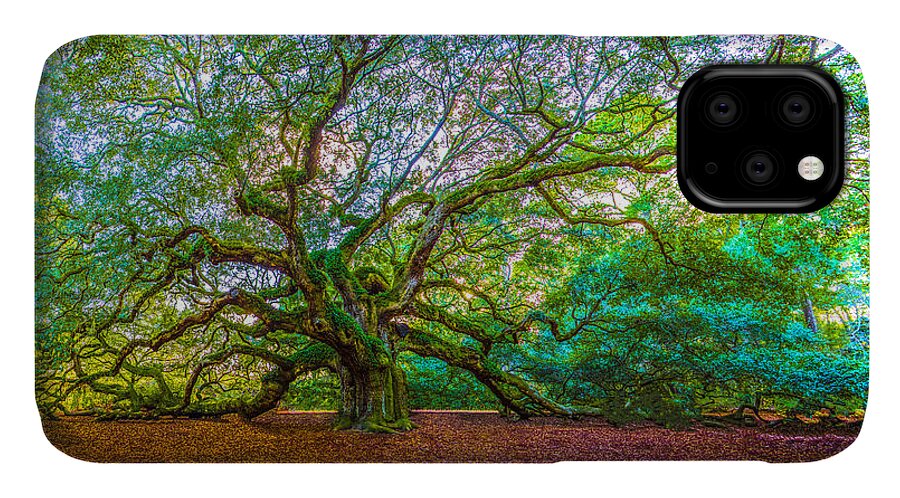Angel Oak Tree iPhone 11 Case featuring the photograph Panoramic Angel Oak Tree Charleston SC by John McGraw