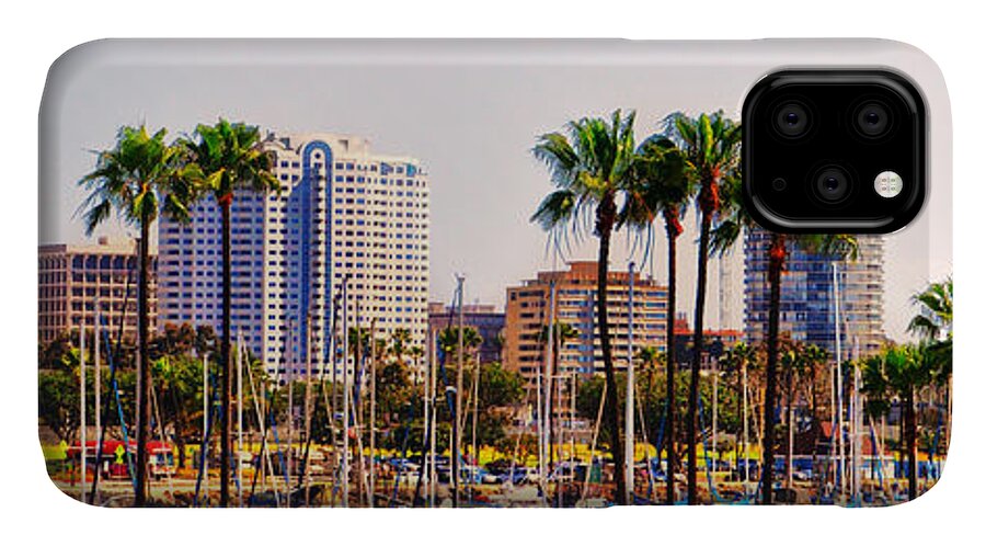 Long Beach iPhone 11 Case featuring the digital art Parking and Palms in Long Beach by Bob Winberry