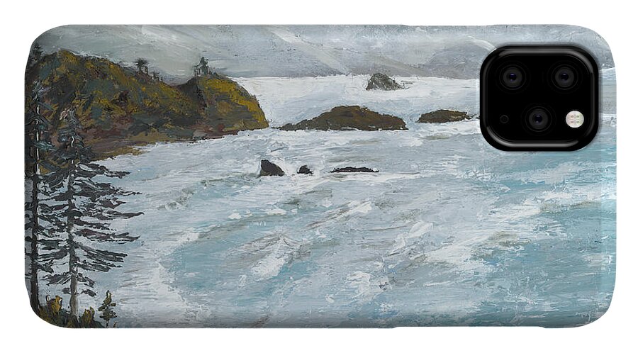 Oregon Coast iPhone 11 Case featuring the painting Perspective by Ovidiu Ervin Gruia