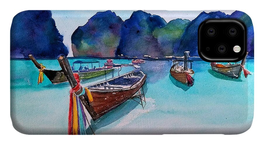 Phi Phi Island iPhone 11 Case featuring the painting Phi Phi Island by Debbie Lewis
