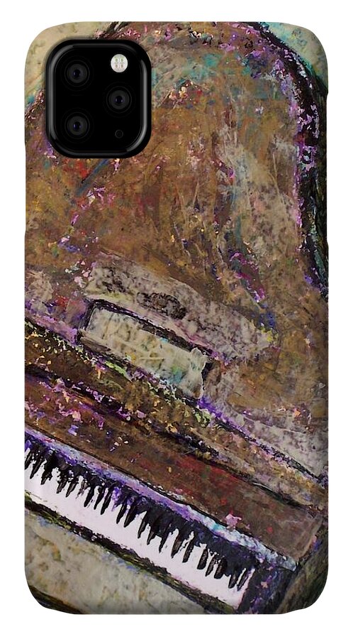 Piano iPhone 11 Case featuring the painting Piano in Bronze by Anita Burgermeister