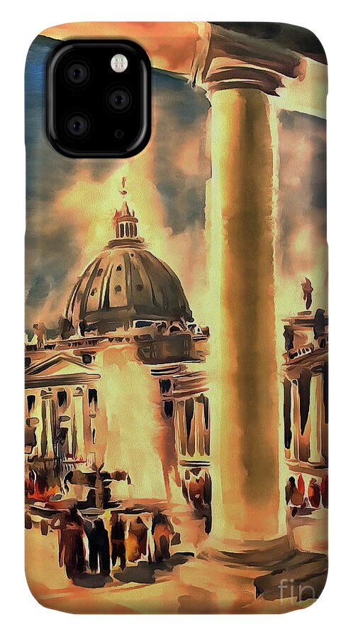  Architecture iPhone 11 Case featuring the painting Piazza San Pietro in Roma Italy by Odon Czintos