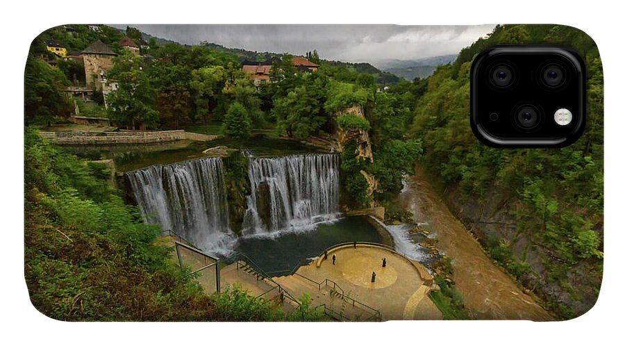 Jajce iPhone 11 Case featuring the photograph Pliva waterfall, Jajce, Bosnia and Herzegovina by Elenarts - Elena Duvernay photo
