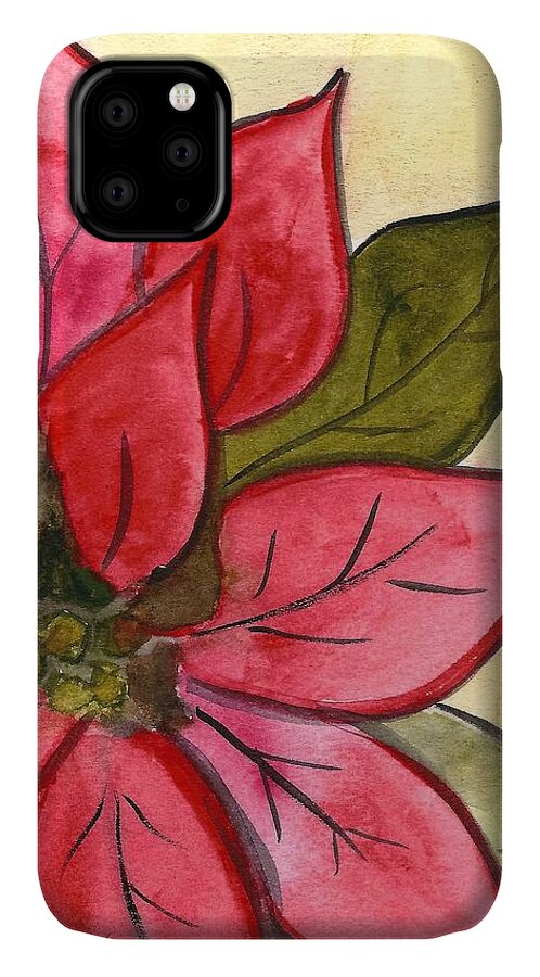 Christmas iPhone 11 Case featuring the painting Poinsettia by Monica Martin