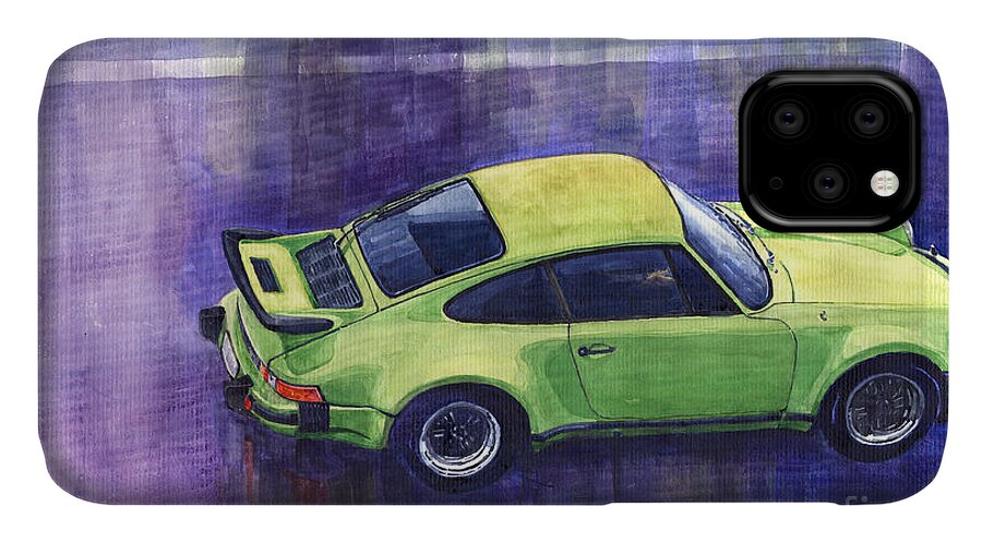 Shevchukart iPhone 11 Case featuring the painting Porsche 911 turbo green by Yuriy Shevchuk