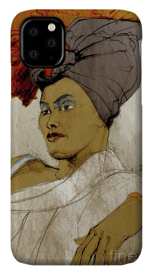 Greta iPhone 11 Case featuring the mixed media Portrait of a Caribbean Beauty by Greta Corens