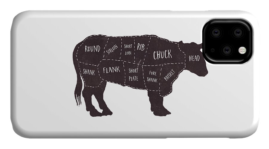 Beef iPhone 11 Case featuring the photograph Primitive Butcher Shop Beef Cuts Chart t-shirt by Edward Fielding