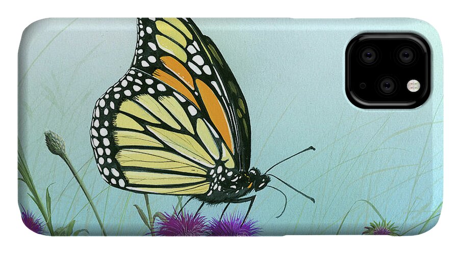 Monarch Butterfly iPhone 11 Case featuring the painting Purple Passion by Mike Brown
