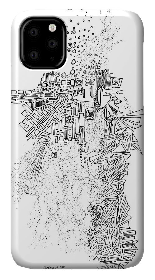 Ink iPhone 11 Case featuring the drawing Queen of the Afternoon by Regina Valluzzi