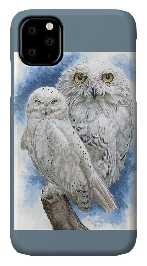 Snowy Owl iPhone 11 Case featuring the mixed media Radiant by Barbara Keith