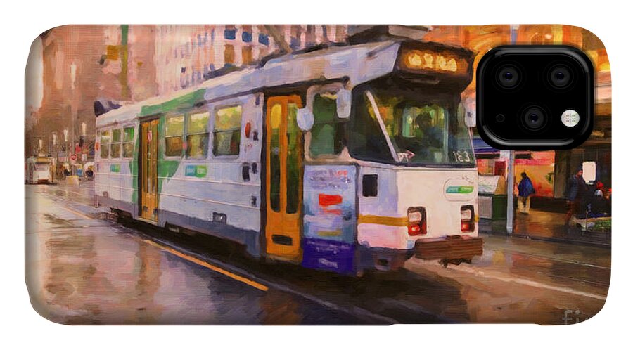 Melbourne iPhone 11 Case featuring the painting Rainy Day Melbourne by Chris Armytage