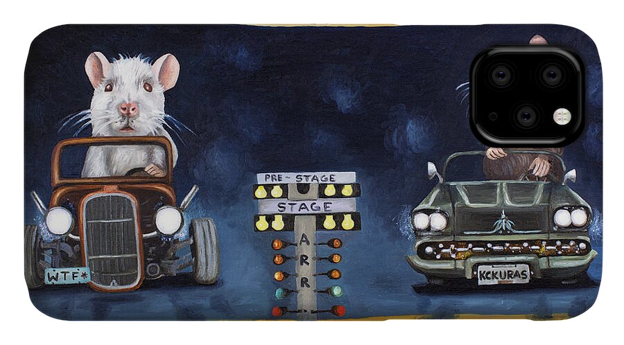 Rat iPhone 11 Case featuring the painting Rat Race by Leah Saulnier The Painting Maniac