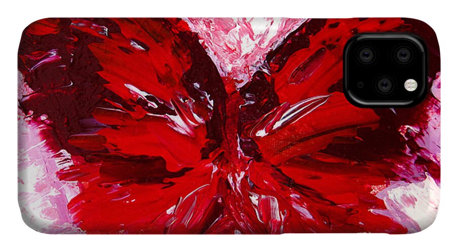 Red iPhone 11 Case featuring the painting Red Butterfly by Patricia Awapara