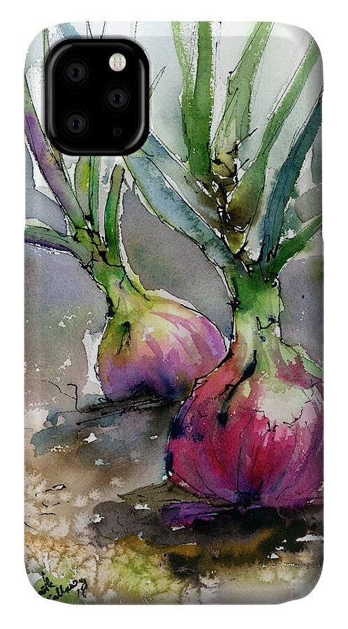 Onions iPhone 11 Case featuring the painting Red Onions Watercolors by Ginette Callaway