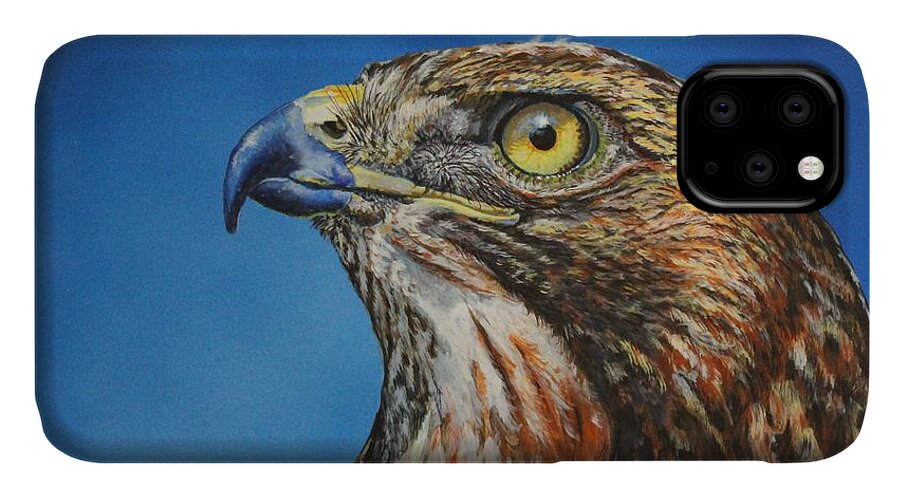 Hawk iPhone 11 Case featuring the painting Red-Tailed Hawk......Honor by Bob Williams