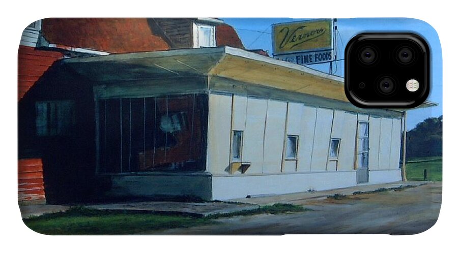 Landscape iPhone 11 Case featuring the painting Reflections Of A Diner by William Brody